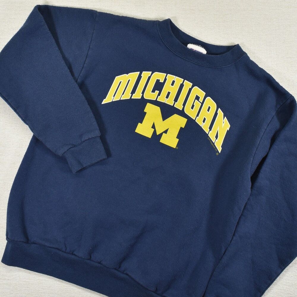 Vintage Michigan Wolverines Sweatshirt Boys Large L CSA Navy Blue Crewneck